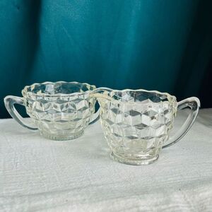 Vintage Jeanette Cube Clear Textured Sugar and Creamer Set